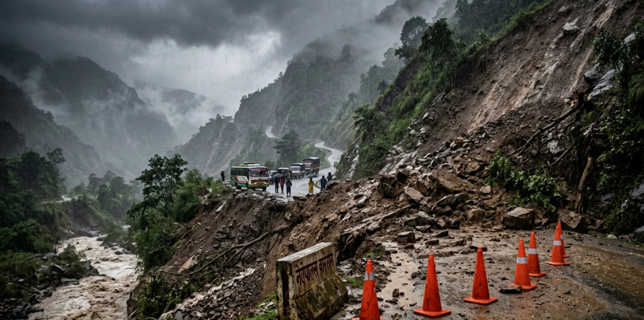 वर्षासँगै आएको बाढी, पहिरो,कारण देशका विभिन्न स्थानमा सडक अवरुद्ध